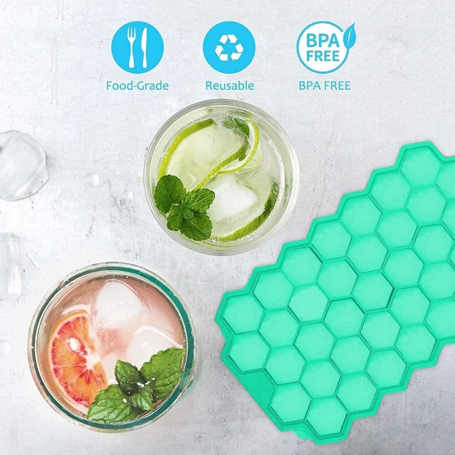 Silicone Honeycomb Ice Cube Tray with Lid (37 Cavities)