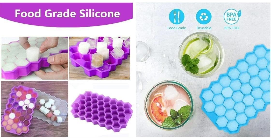 Silicone Honeycomb Ice Cube Tray with Lid (37 Cavities)