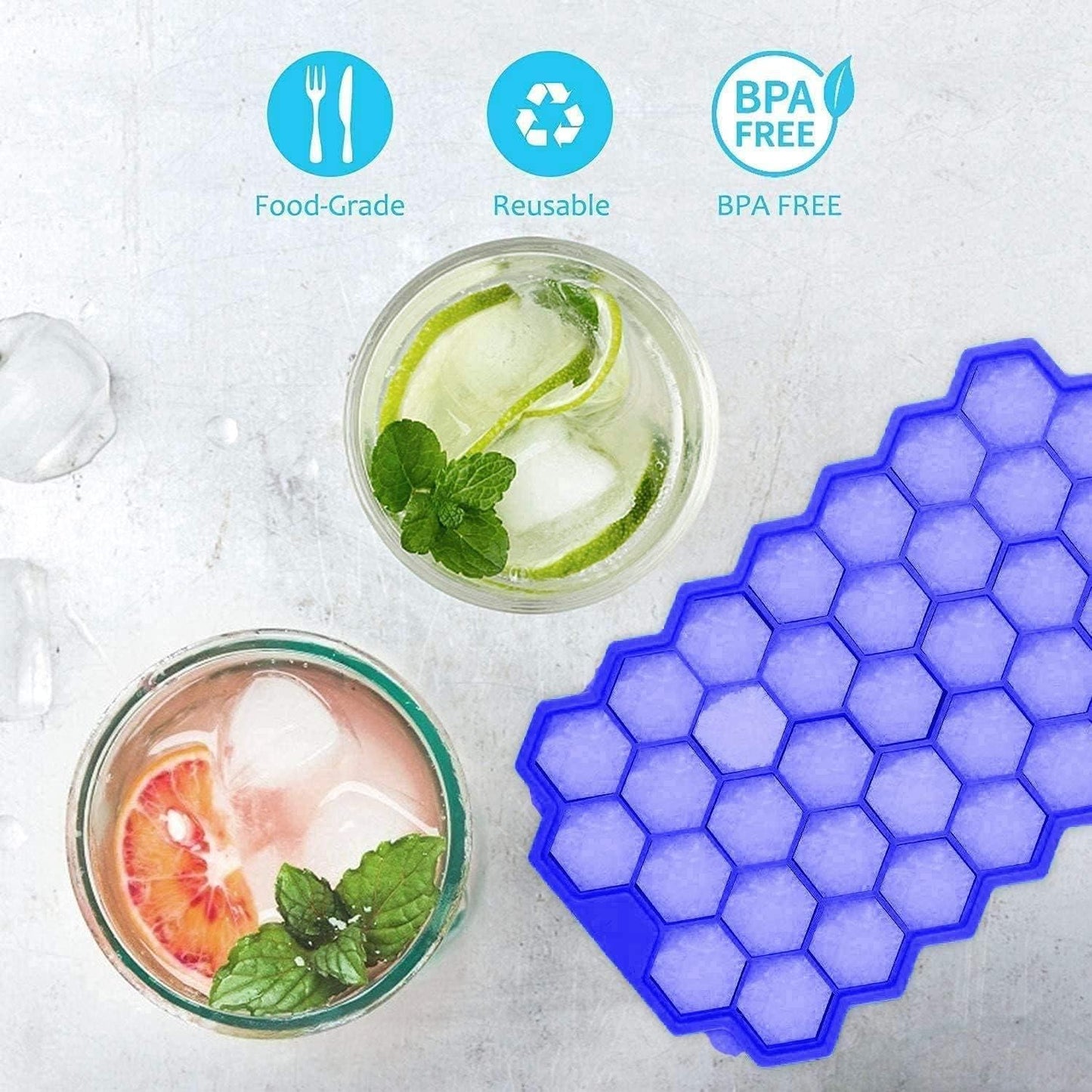 Silicone Honeycomb Ice Cube Tray with Lid (37 Cavities)